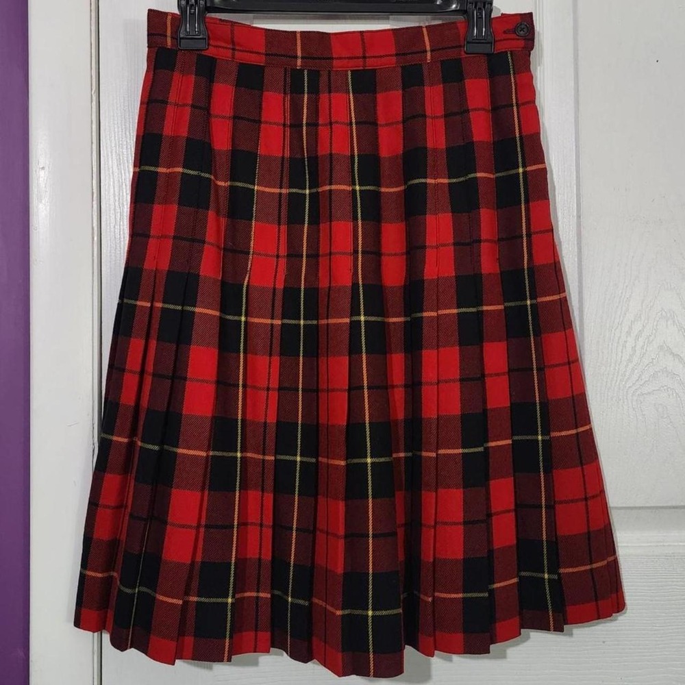 Vintage Red Plaid Wool Midi Skirt